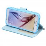 Wholesale Galaxy S6 Edge Premium Flip Leather Wallet Case with Strap (Blue)